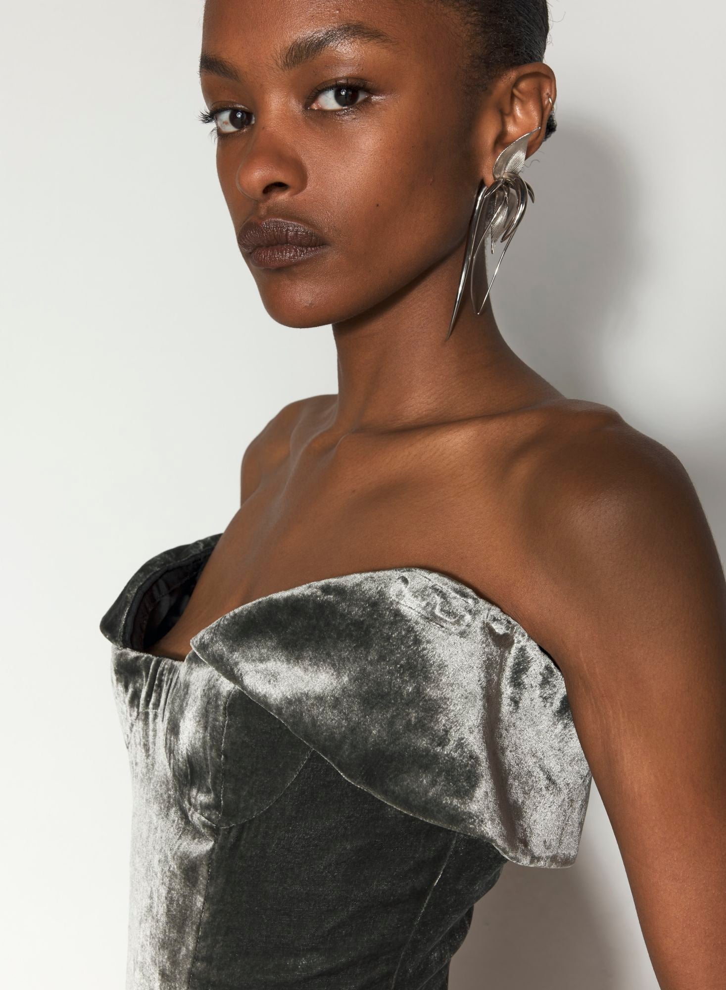 SILVER VELVET MINI DRESS