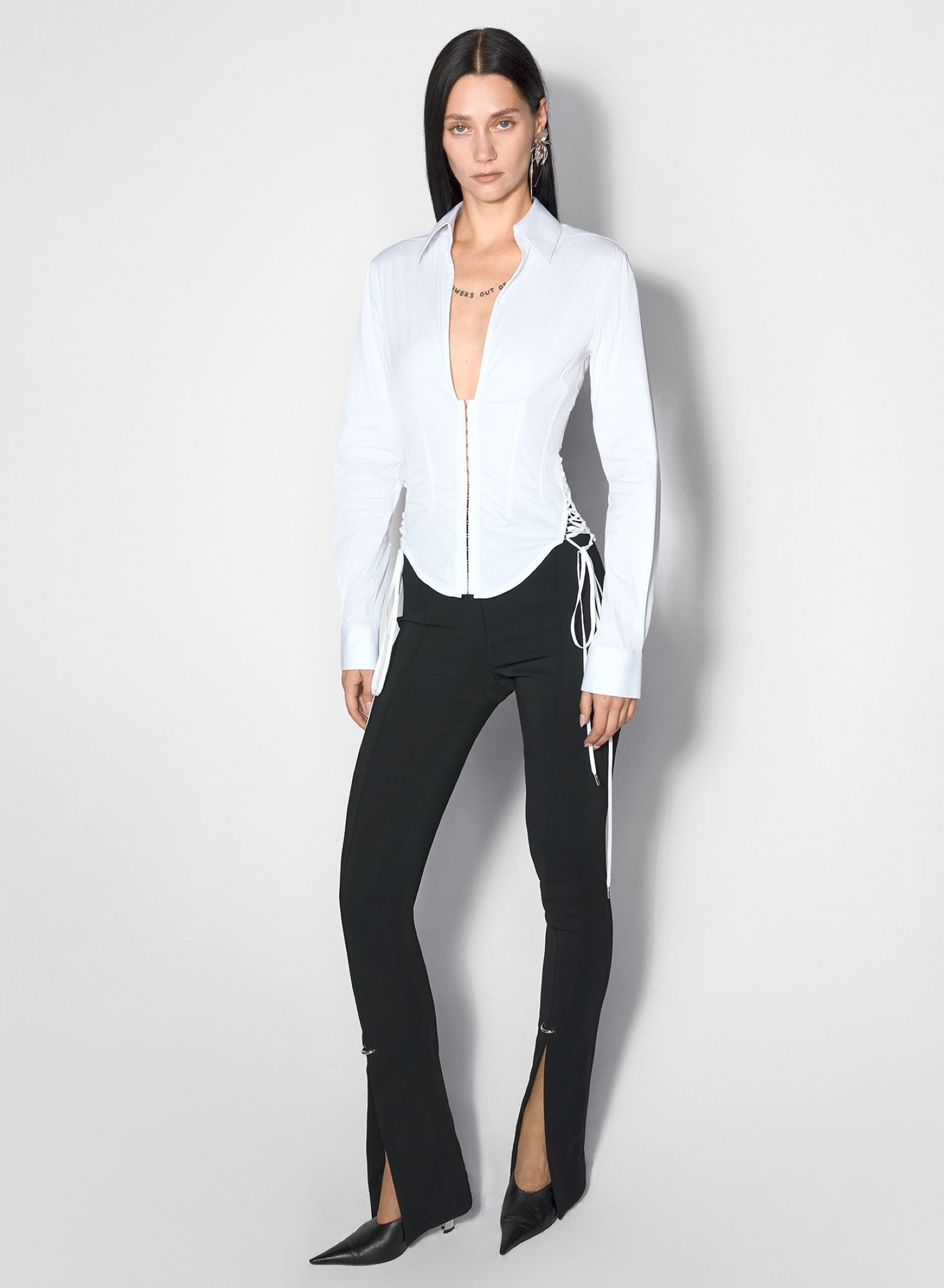 WHITE LACED CORSET POPLIN SHIRT