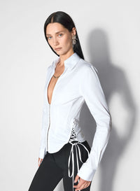 WHITE LACED CORSET POPLIN SHIRT