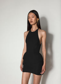BLACK TAILORED HALTER TOP