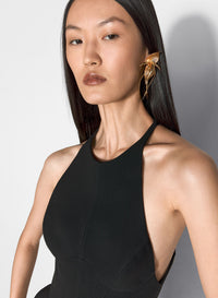 BLACK TAILORED HALTER TOP