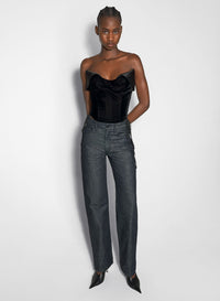 BLACK SATIN AND VELVET BUSTIER