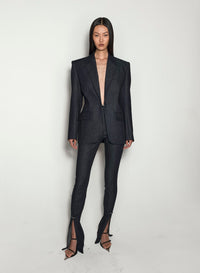 PIERCED TAILORED RAW DENIM JACKET