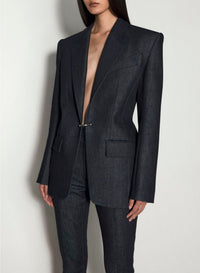 RAW BLUE // pierced tailored raw denim jacket