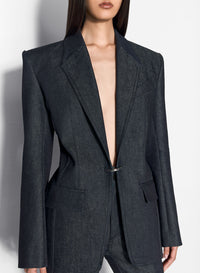 PIERCED TAILORED RAW DENIM JACKET