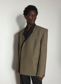 BLACK CONTRASTED COLLAR KHAKI TAILORED JACKET