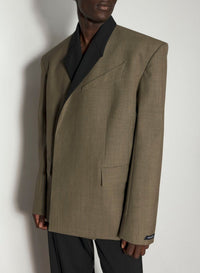 KAKI / BLACK // black contrasted collar khaki tailored jacket