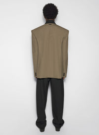 BLACK CONTRASTED COLLAR KHAKI TAILORED JACKET