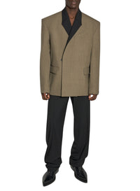 KAKI / BLACK // black contrasted collar khaki tailored jacket