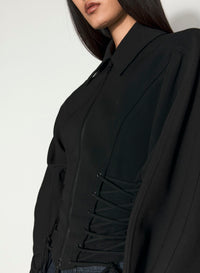 BLACK LACED CORSET WOOL JACKET