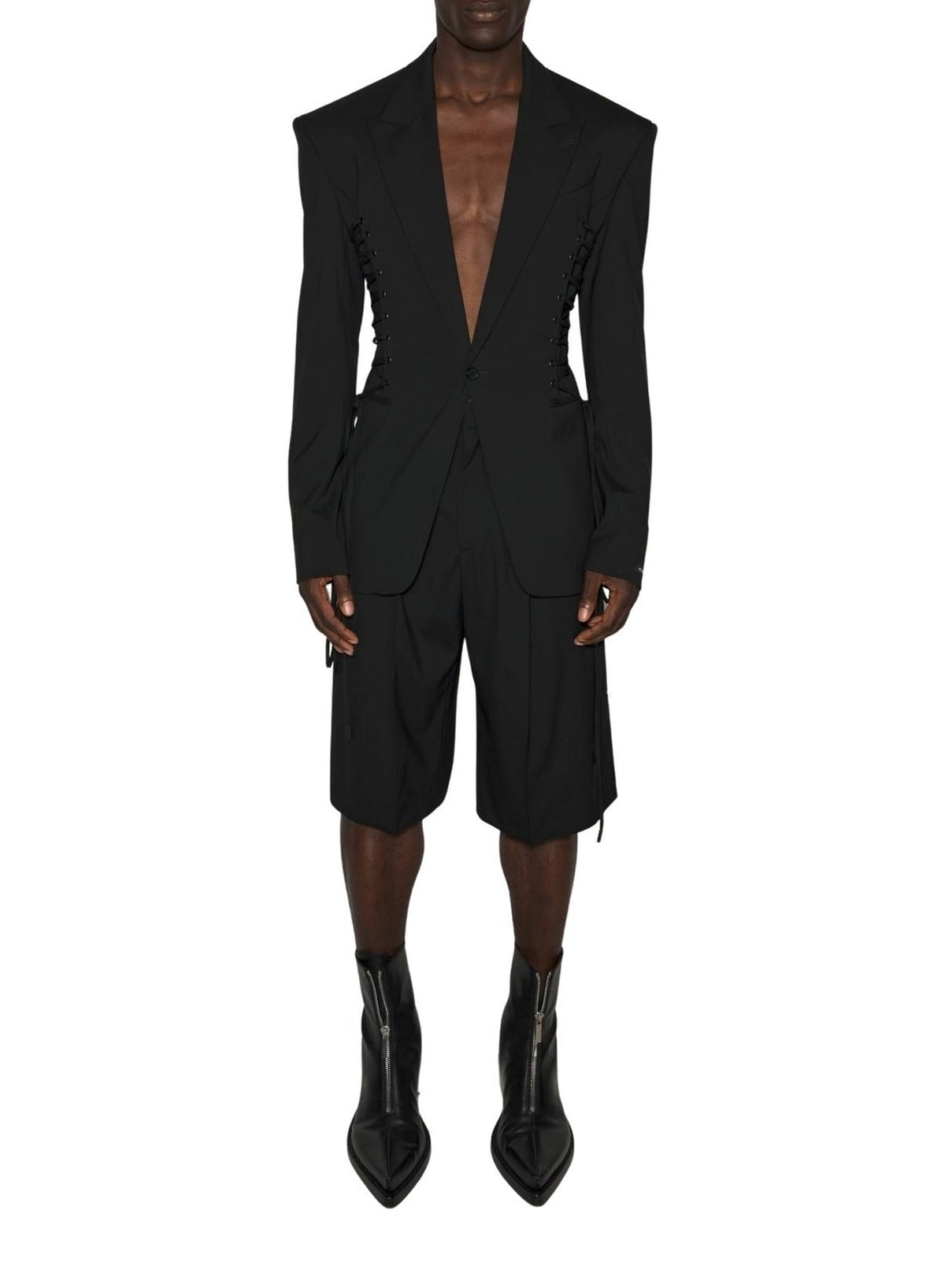 BLACK // black laced up tailored jacket