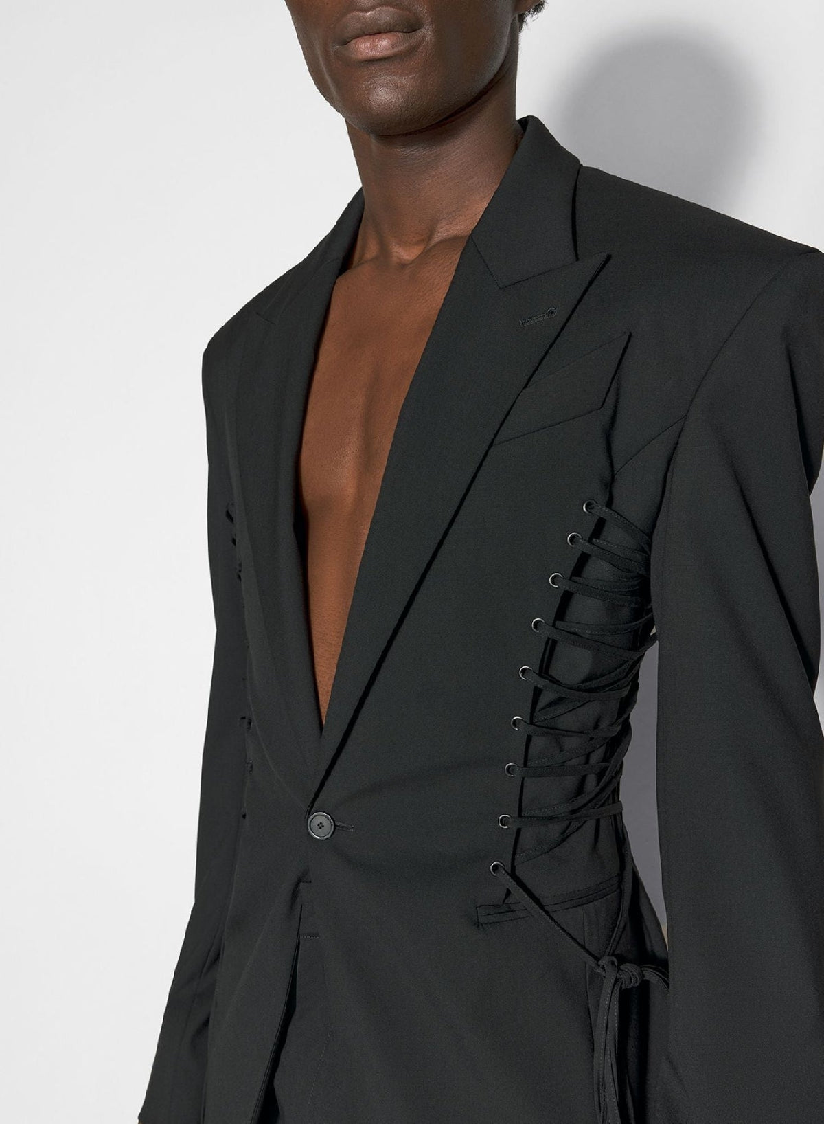 BLACK // black laced up tailored jacket