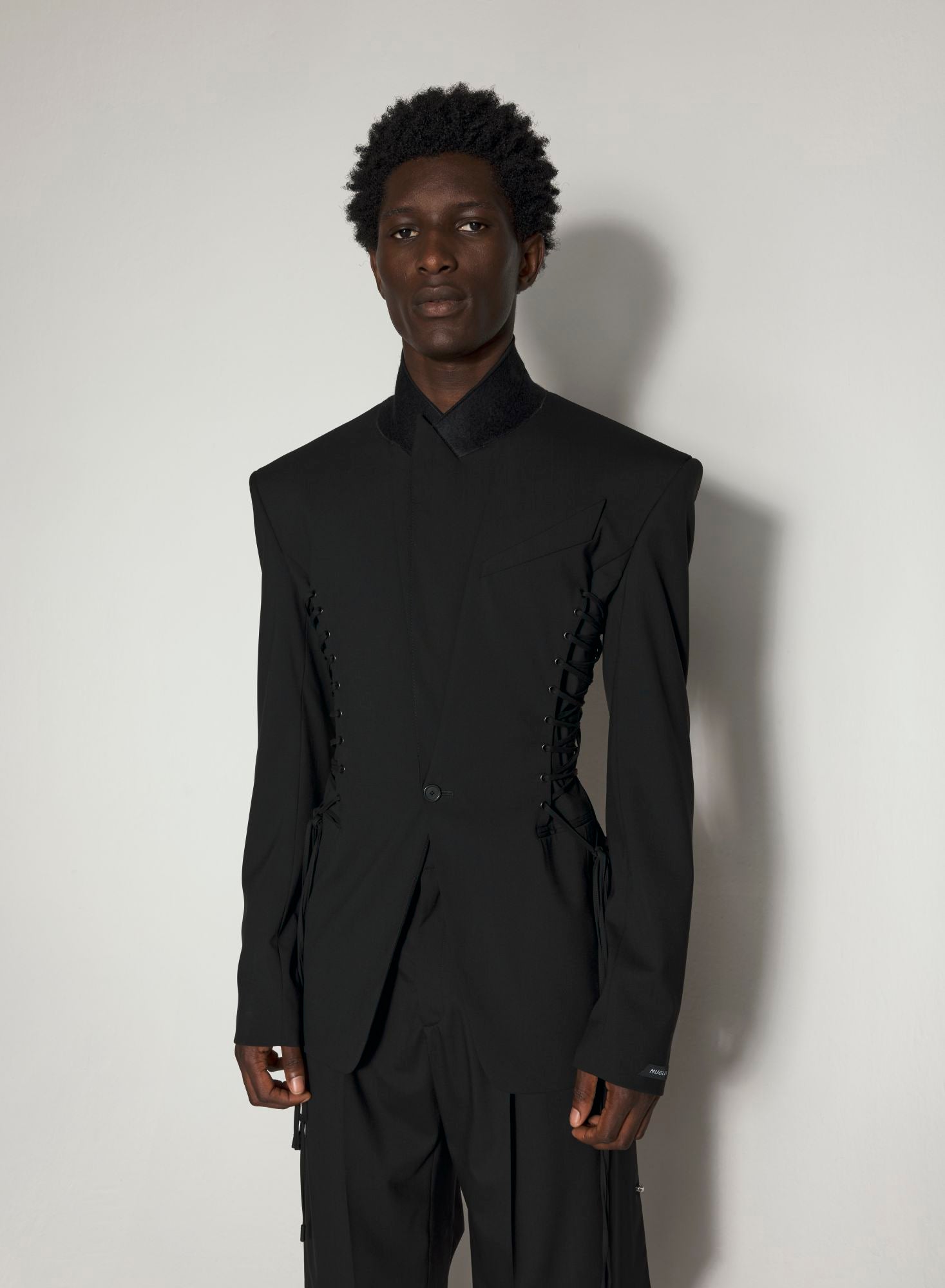 BLACK LACED UP TAILORED JACKET