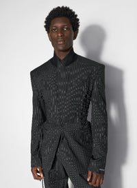 Veste tailleur rayée à lacets en laine - Black on Grey