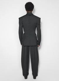 Veste tailleur rayée à lacets en laine - Black on Grey
