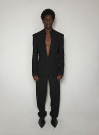 BLACK COLLARLESS TAILORED JACKET