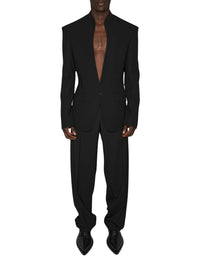 BLACK // black collarless tailored jacket