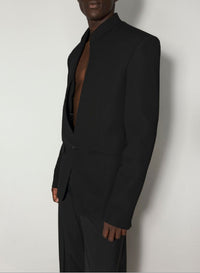 BLACK // black collarless tailored jacket