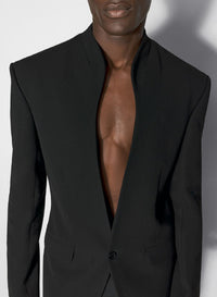BLACK // black collarless tailored jacket