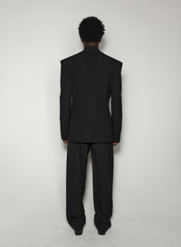 BLACK COLLARLESS TAILORED JACKET
