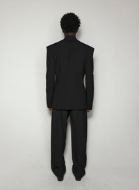 BLACK // black collarless tailored jacket