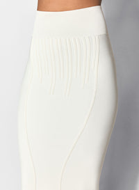 OFF WHITE BONING DETAIL MIDI KNIT SKIRT