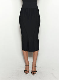 OFF WHITE BONING DETAIL MIDI KNIT SKIRT