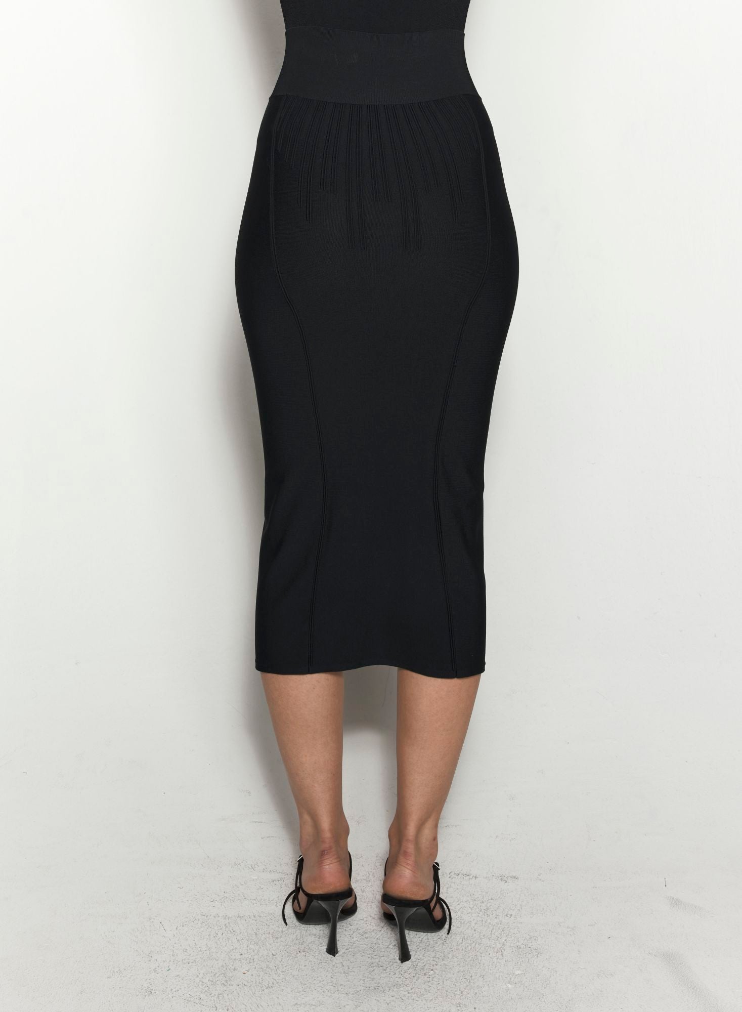 OFF WHITE BONING DETAIL MIDI KNIT SKIRT