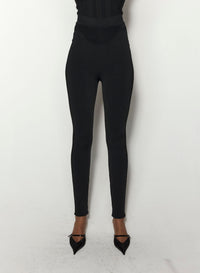 BLACK BONING DETAIL KNIT LEGGINGS