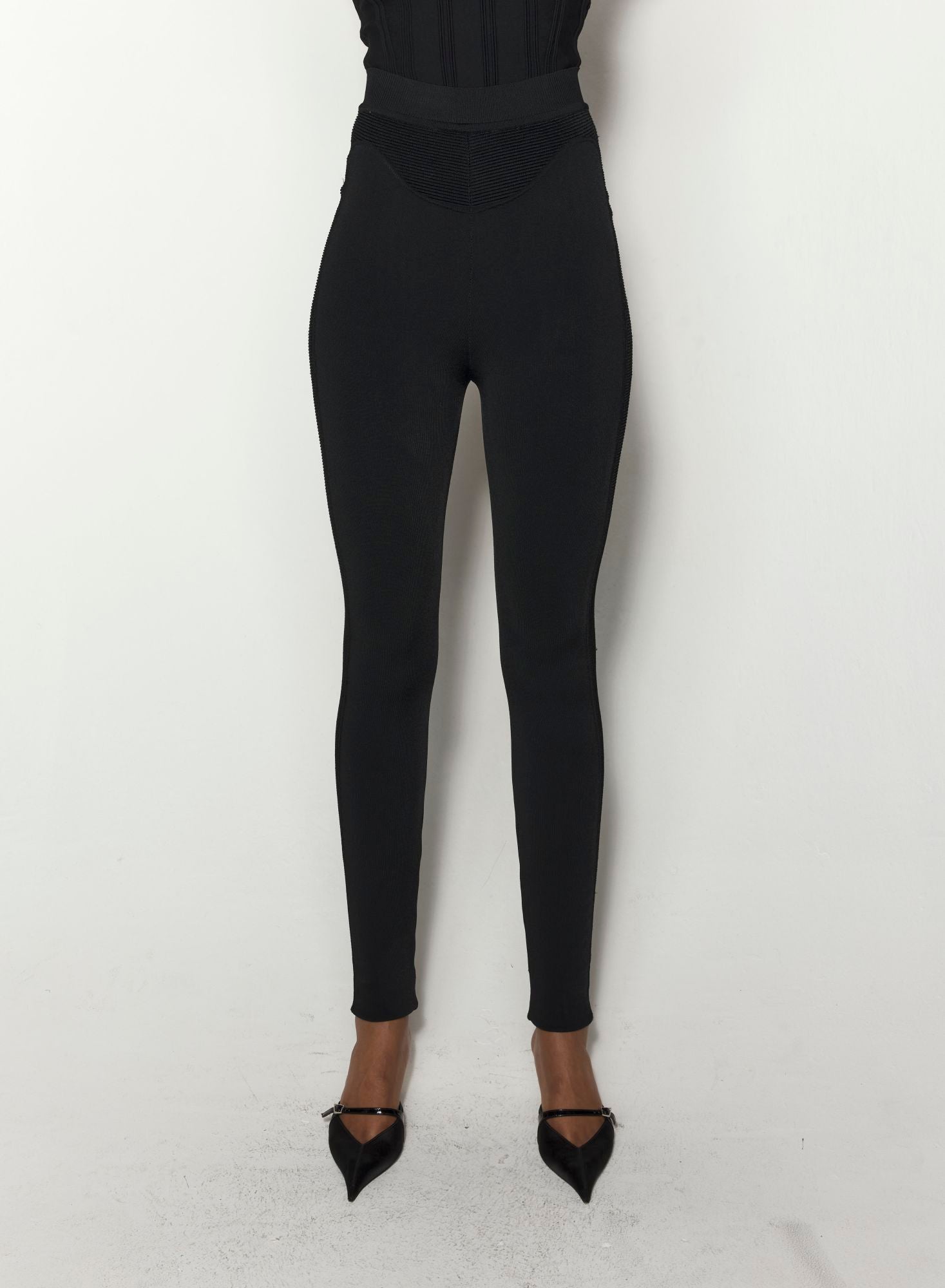 BLACK BONING DETAIL KNIT LEGGINGS