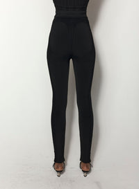 BLACK BONING DETAIL KNIT LEGGINGS
