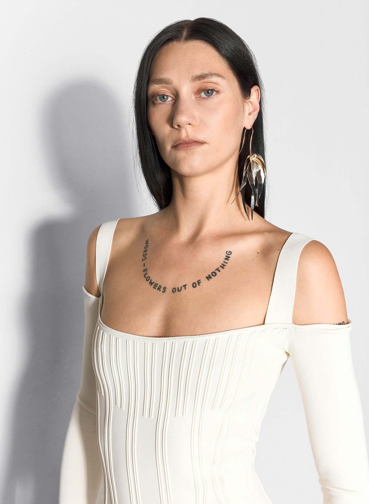 Robe en maille avec baleines apparentes - Off White