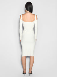 Robe en maille avec baleines apparentes - Off White