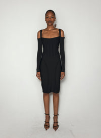 OFF WHITE BONING DETAIL KNIT DRESS