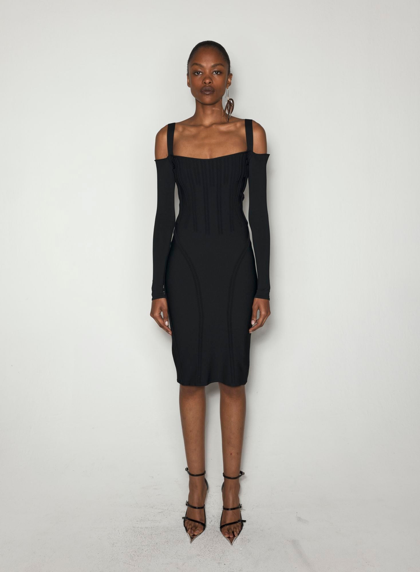 OFF WHITE BONING DETAIL KNIT DRESS