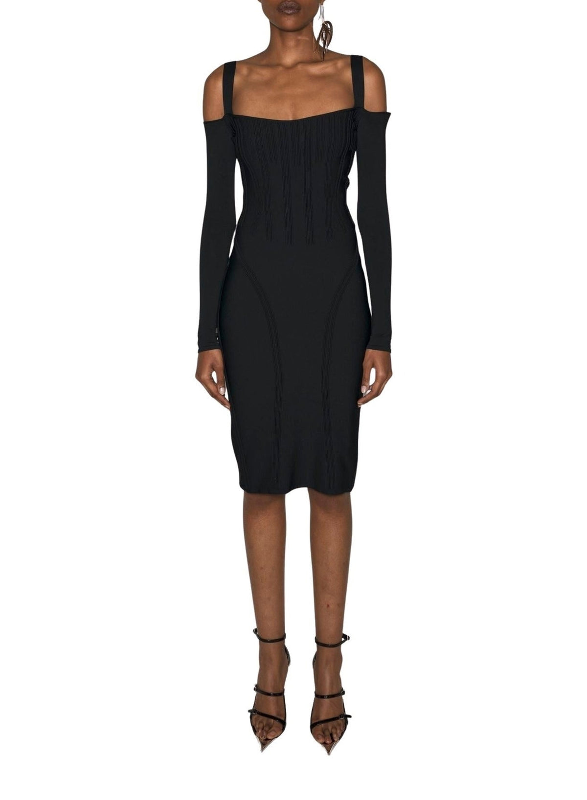 BLACK // black boning detail knit dress