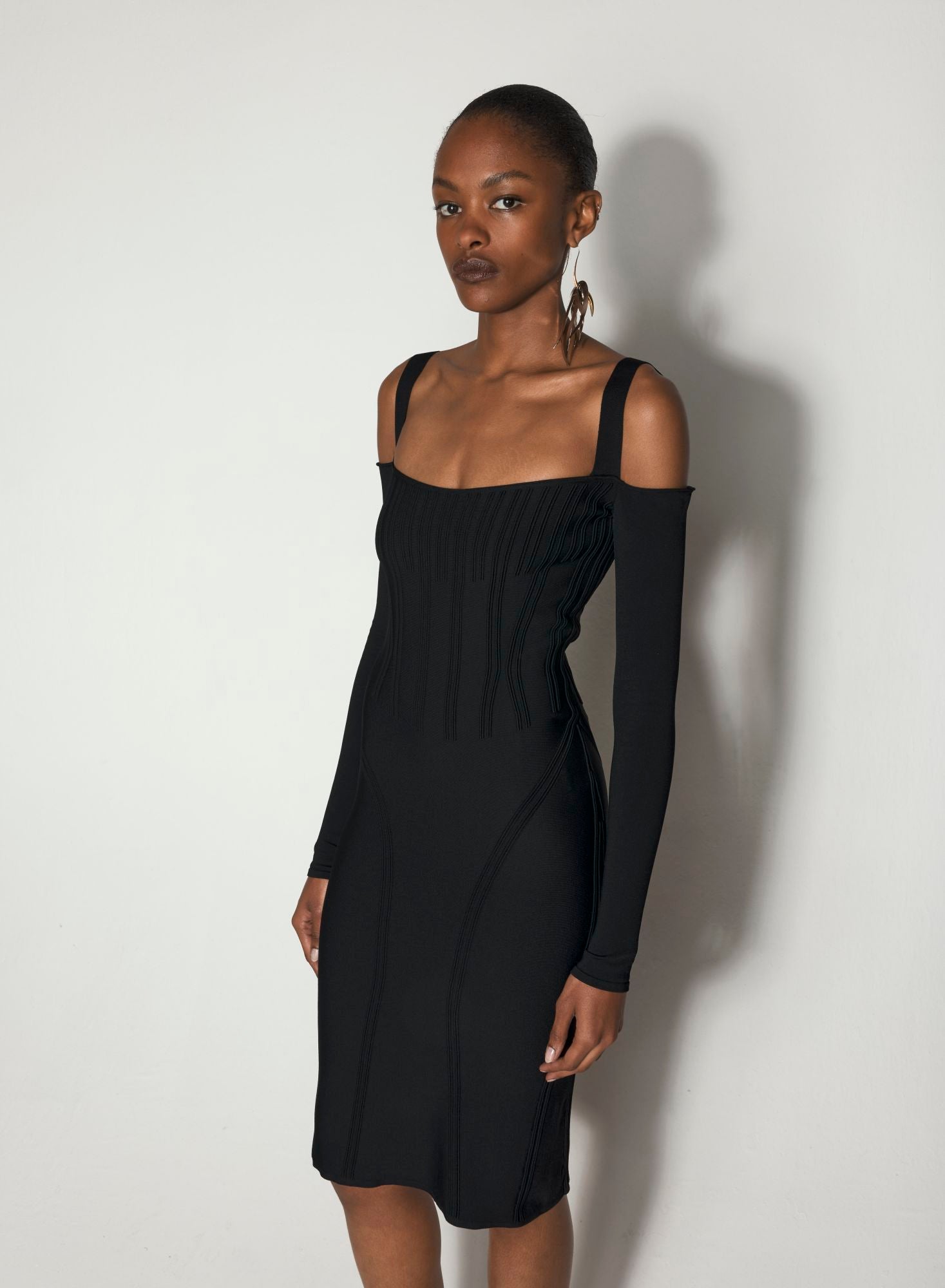 OFF WHITE BONING DETAIL KNIT DRESS