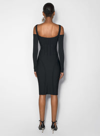 OFF WHITE BONING DETAIL KNIT DRESS