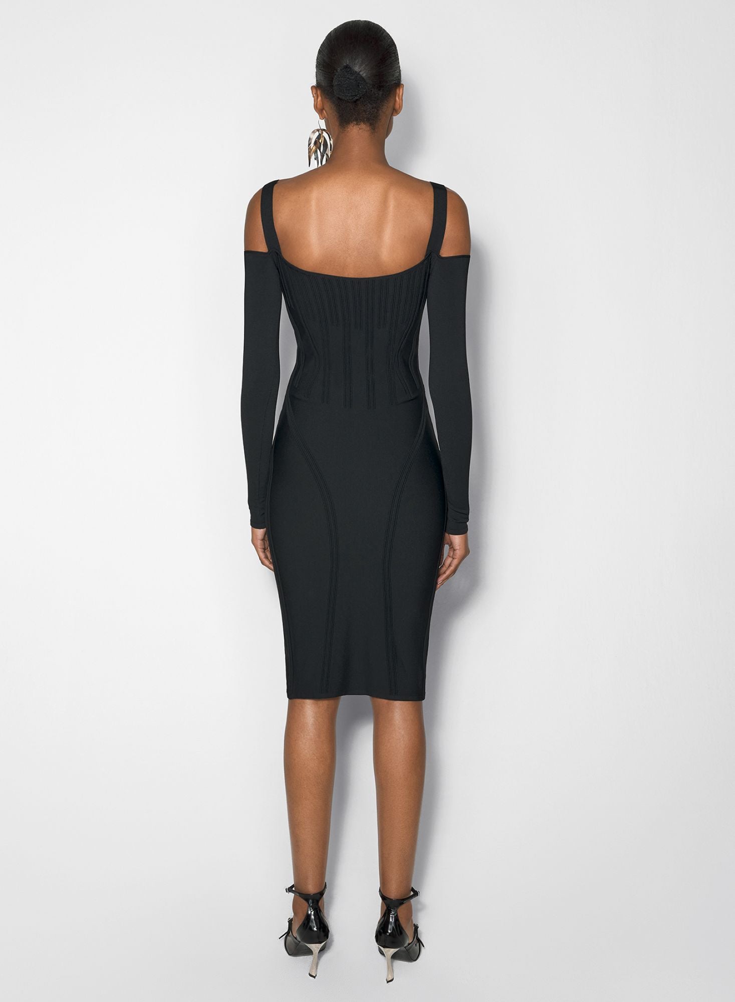 OFF WHITE BONING DETAIL KNIT DRESS