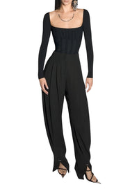BLACK // black boning detail knit top