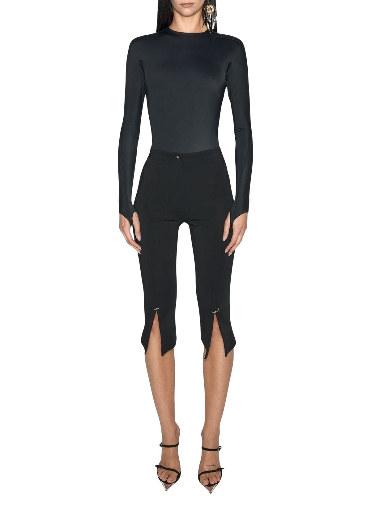 BLACK // black shoulder logo bodysuit