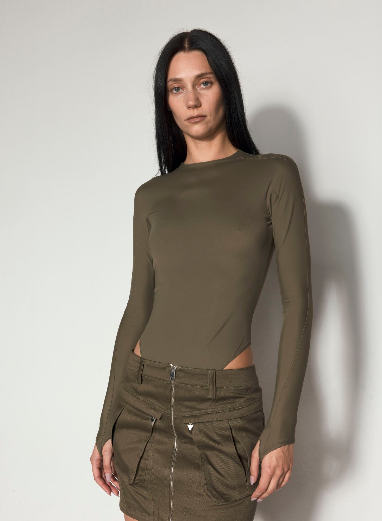 BLACK SHOULDER LOGO BODYSUIT