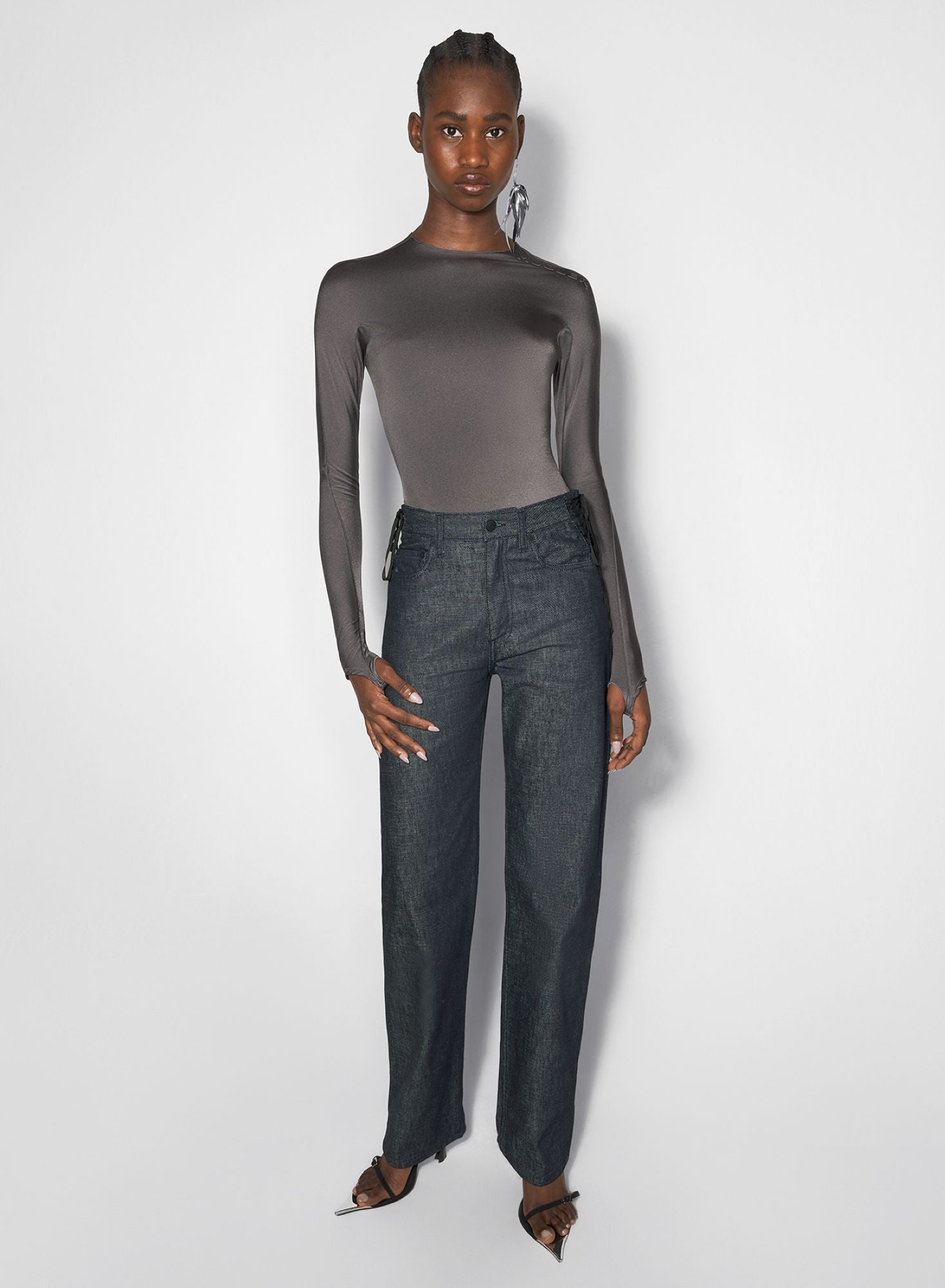 GREY SHOULDER LOGO BODYSUIT
