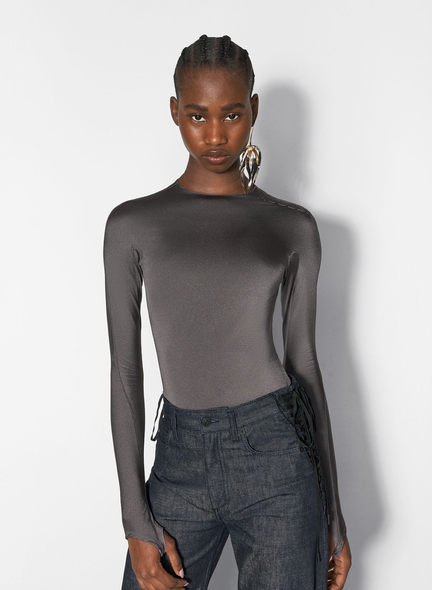 GREY SHOULDER LOGO BODYSUIT