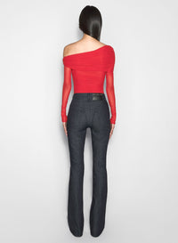 BLACK OFF-SHOULDER RUCHED BODYSUIT