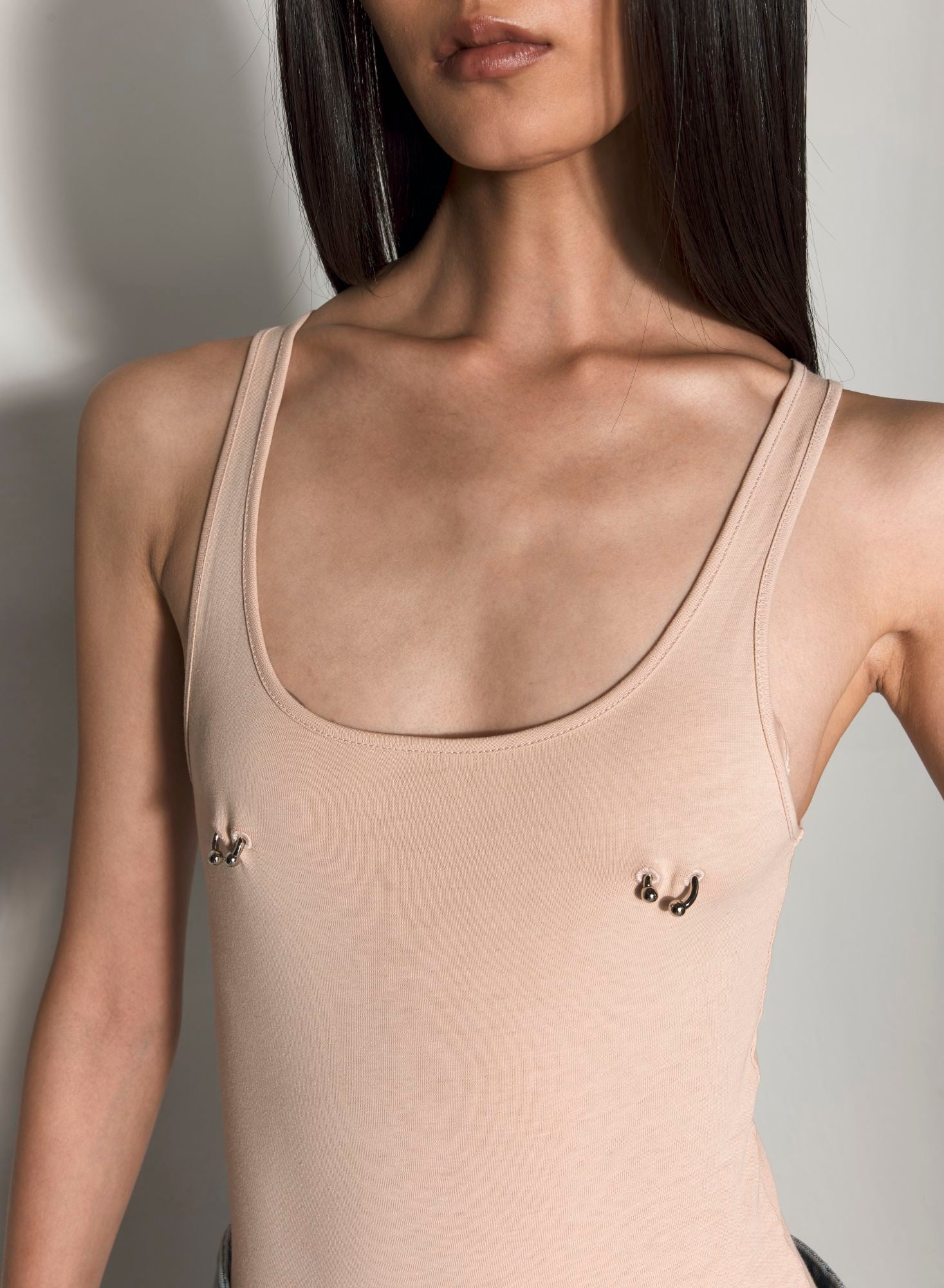 WHITE TANK PIERCED BODYSUIT