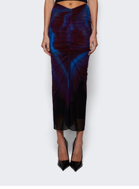 PRINT BLUE & RED FLOWERS // floral print ruched mesh skirt