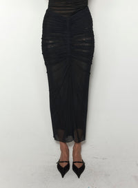 BLACK RUCHED MESH SKIRT