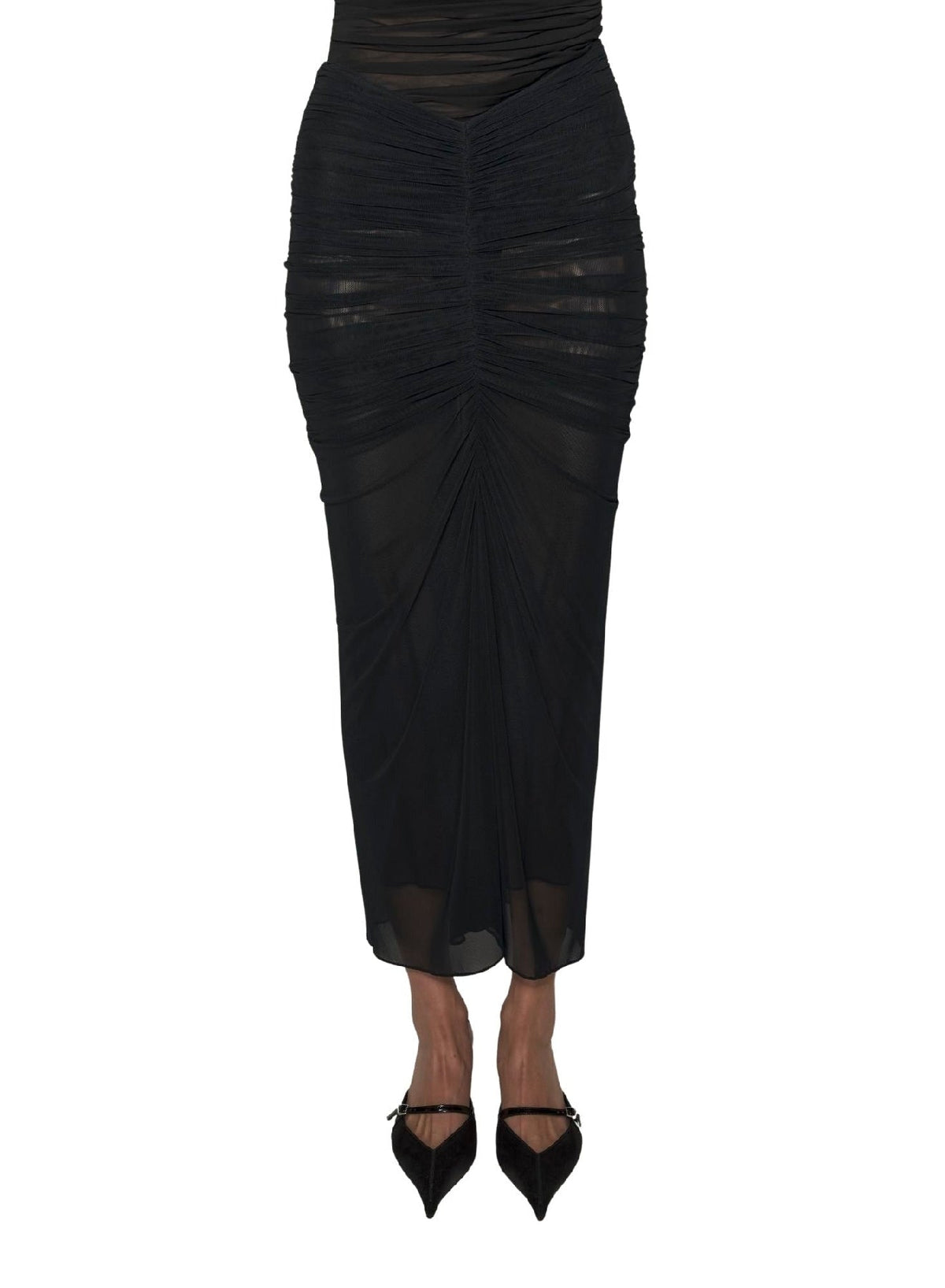 BLACK // black ruched mesh skirt