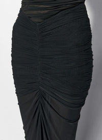 BLACK RUCHED MESH SKIRT